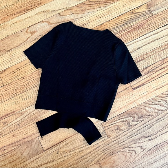 Zara Knit Black Ribbed Deep V-Neck Top With Cutouts - Picture 2 of 2